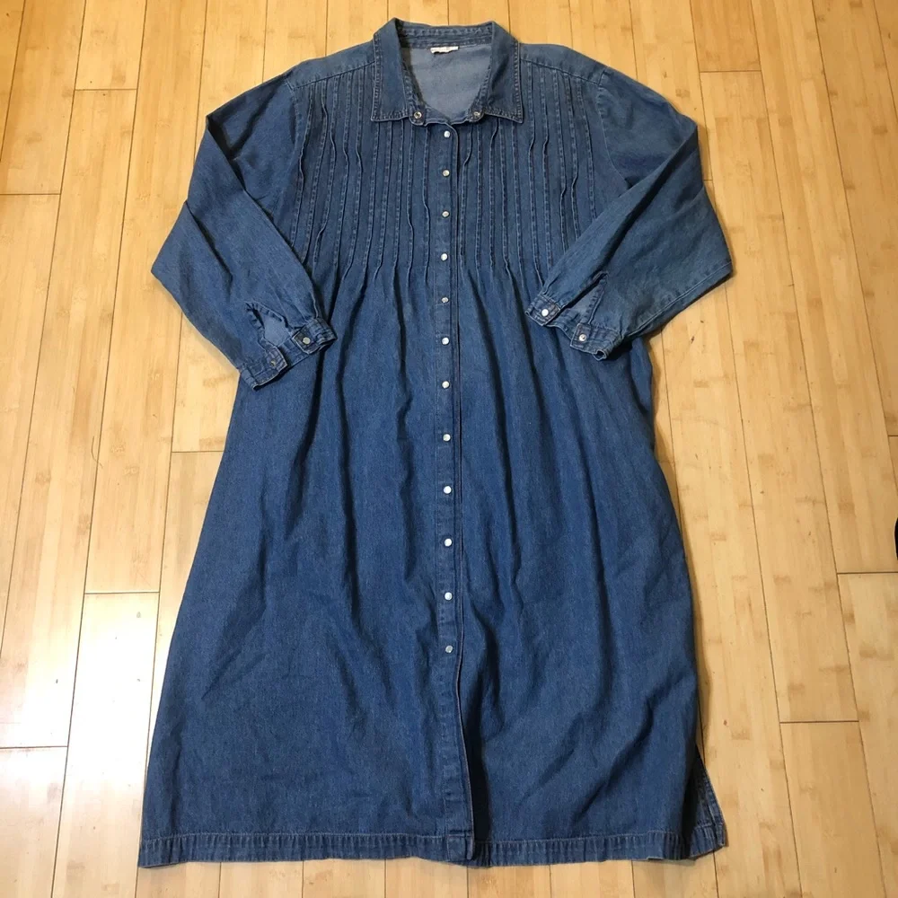 Roaman's Denim Midi Ruffle Front Dress 3X EUC - Host Pick 10/13/25 - Picture 8 of 16